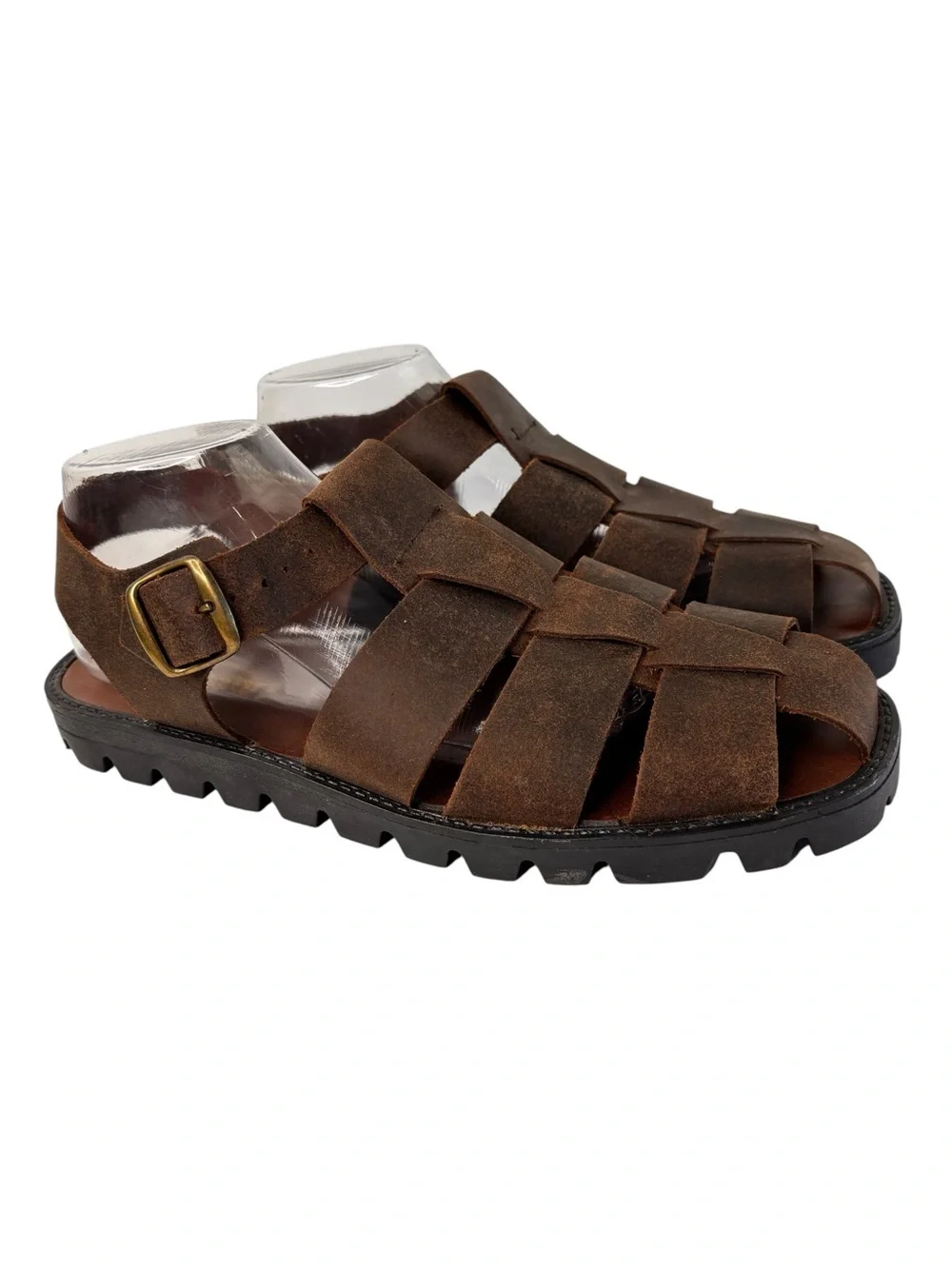 Northwest Territory Brown Leather Fisherman Sandals Mens Sz 10 Woven Rugged Sole